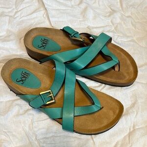 Sofft Green Sandals with Gold Buckle and Soft Footbed